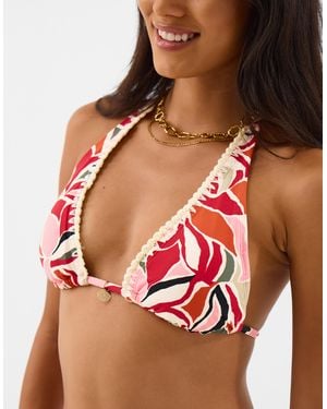 Accessorize Abstract Print Triangle Bikini Top - Red