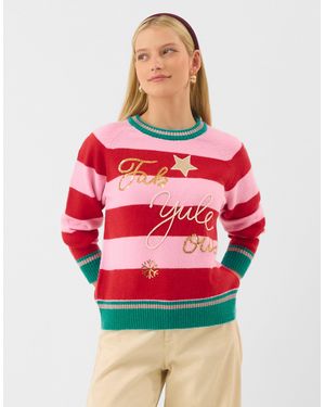 Accessorize Slogan Stripe Christmas Jumper - Red