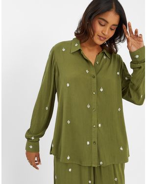 Accessorize Embroidered Crinkle Long Sleeve Shirt - Green