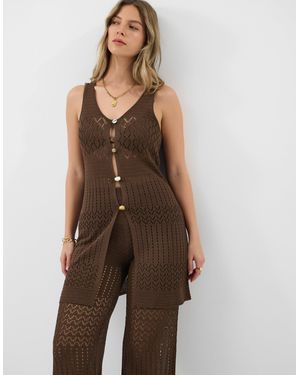 Accessorize Crochet Knit Sleeveless Top, Dark - Brown