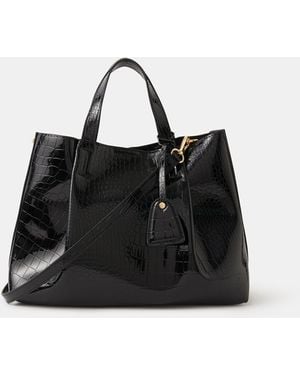 Accessorize Faux Croc Skin Patent Tote Bag - Red