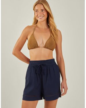 Accessorize Lightweight Embroidered Viscose High Waist Beach Shorts - Blue