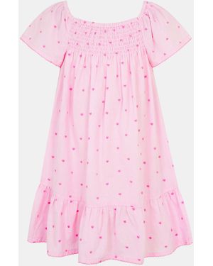 Accessorize Girls Cotton Heart Embroidered Short Sleeve Dress - Pink