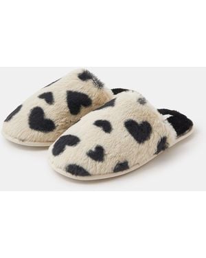Accessorize Heart Fluffy Mule Slippers - Black