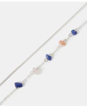 Accessorize 2-Pack Stone Chain Anklets - White