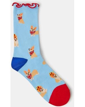 Accessorize Corgi Print Socks - Blue