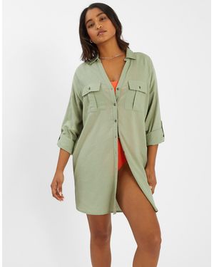 Accessorize Long Sleeve Shirt Beach Cover-Up - Green