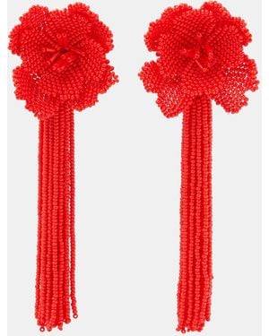 Accessorize Beaded Flower Tassel Drop Earrings - Red