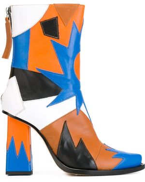 MSGM Patchwork Leather Boots - Blue