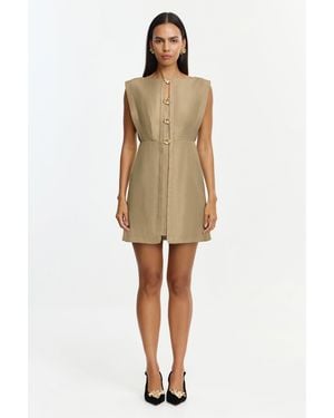Acler Cindill Mini Dress For Woven Linen Blend, Hardware, Centreback Invisible Zip - Natural