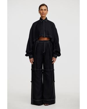 Acler Chapel Hill Pant, High-Waisted Wide-Leg Convertible To Shorts - Blue