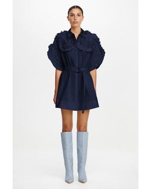 Acler Gedney Mini Shirt Dress For Cotton, Button Front, Frill Detailing, Au6/Us2 - Blue