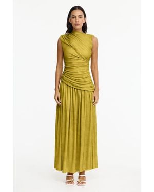 Acler Maxi Dress, Soft Knit Jersey, Asymmetrical Neckline - Yellow