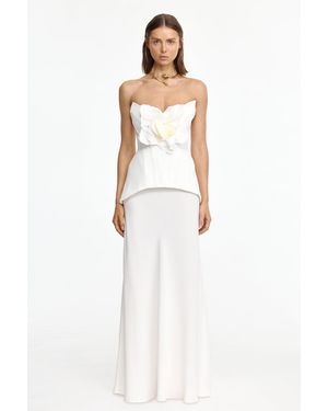 Acler Bankson Maxi Dress For Structured Crepe Fabric, Fitted Bodice, 3D Floral Appliqué, Au6/Us2 - White