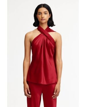 Acler Halter-Neck Satin Top - Red