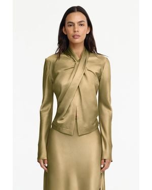 Acler Satin Draped Long Sleeve Top - Natural