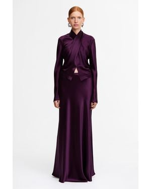 Acler Maxi Skirt, High-Waisted, Side Zip Closure, Fully Lined, Satin - Purple