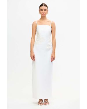 Acler Maxi Dress For Duchess Satin-Look Woven Fabrication, Embroidered Appliques With Beading - White