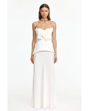 Acler Bankson Maxi Dress For Structured Crepe Fabric, Fitted Bodice, 3D Floral Appliqué, Au6/Us2 - White