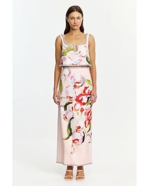 Acler Acler Maxi Skirt, High Waisted, Woven Linen Blend, Rhinestone Trim - White