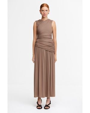 Acler Maxi Dress For Fine Rib Knit, Gathered Skirt, Lined Body, 100% Modal - Natural