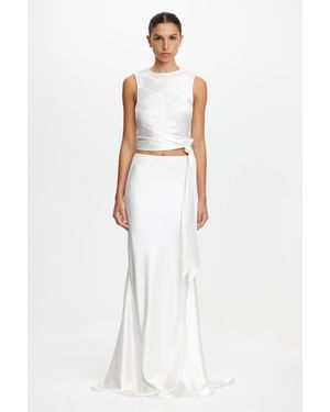 Acler Hourston Maxi Skirt For Satin Fabric, High-Waisted, Fully Lined, Invisible Zip, Au6/Us2 - White