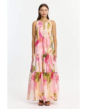 Acler Reeman Maxi Dress For Woven Linen Blend, Rhinestone And Sequin Neck Trim - Pink