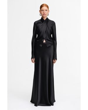 Acler Brosa Maxi Skirt For Satin, High-Waisted, Side Zip Closure - Black