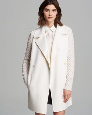 Vince Coat - Double Breasted Knit Sleeve - White