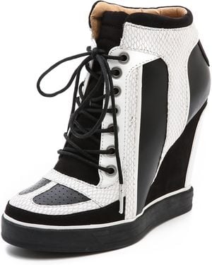 L.A.M.B. Summer Lace Up Wedge Sneakers - Black