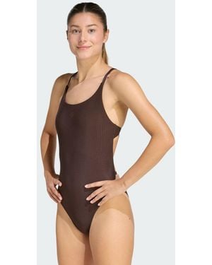 adidas Costume Da Bagno Peachsoft Con Collo Alto A 3 Righe E Spalline Regolabili - Marrone