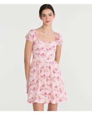 Aéropostale Floral Sweetheart Fit & Flare Mini Dress - Pink