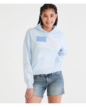 Aéropostale Cloud Soft Flag Americana Pullover Hoodie - Blue