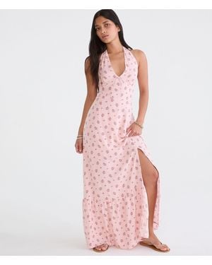 Aéropostale Floral V-Neck Halter Maxi Dress - Pink