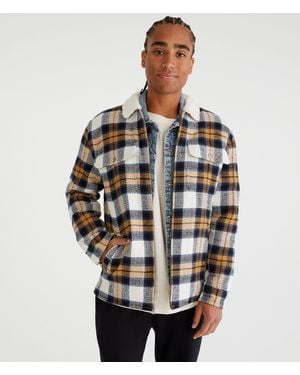 Aéropostale Plaid Sherpa-Lined Full-Zip Shacket - Brown