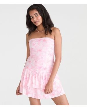 Aéropostale Floral Strapless Drop-Waist Mini Dress - Pink