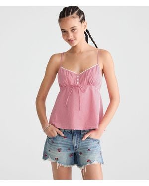 Aéropostale Gingham Babydoll Cami - Red