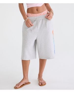 Aéropostale Roxy Hibiscus Mid-Rise Baggy Bermuda Fleece Shorts - Gray