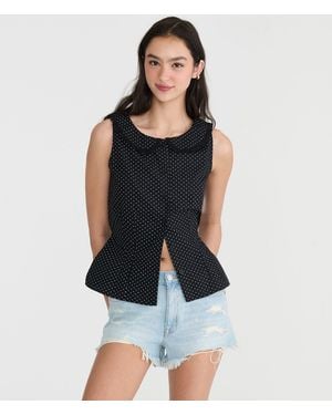 Aéropostale Polka Dot Tie-Back Sleeveless Peter Pan Top - Black