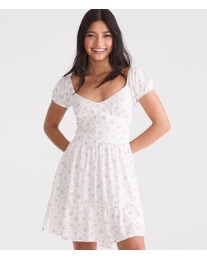 Aéropostale Floral V-Neck Fit & Flare Mini Dress - White