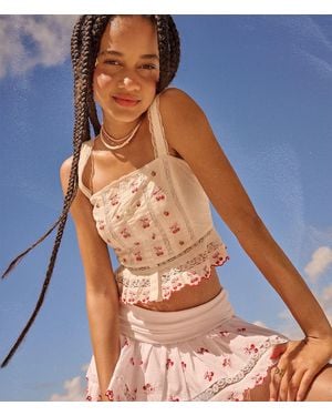 Aéropostale Embroidered Cherries Peplum Crop Top - White