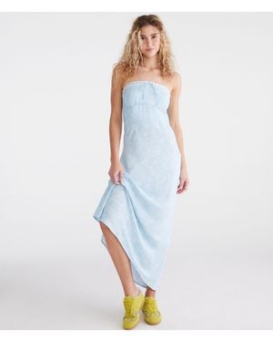 Aéropostale Floral Strapless Slip Midi Dress - Blue