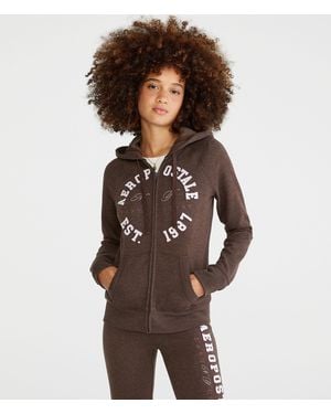 Aéropostale East Coast Full-Zip Hoodie - Brown