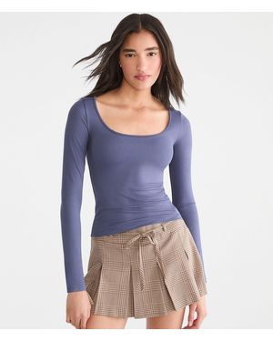 Aéropostale Long Sleeve Buttery Soft Scoop-Neck Tee - Blue