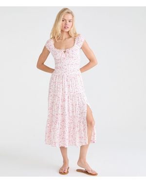 Aéropostale Floral Square-Neck Tiered Midi Dress - Pink