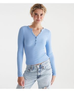 Aéropostale Long Sleeve Buttery Soft V-Neck Henley - White