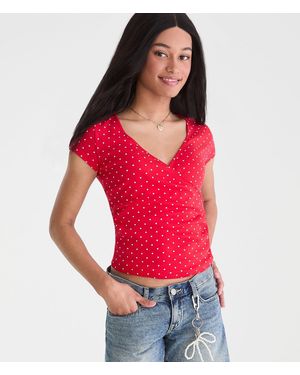 Aéropostale Seriously Soft Polka Dot Wrap-Front V-Neck Tee - Red