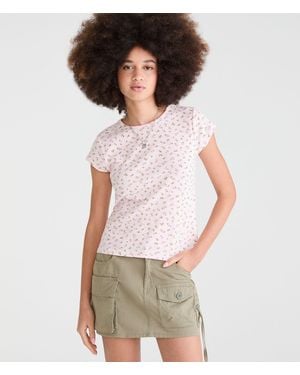 Aéropostale Seriously Soft Floral Print Slub Jersey Crew Tee - White