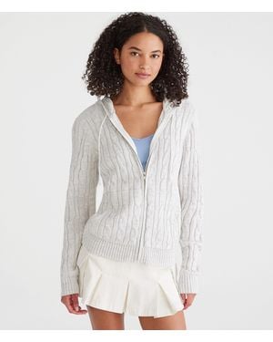 Aéropostale Hooded Full-Zip Cable Cardigan - White