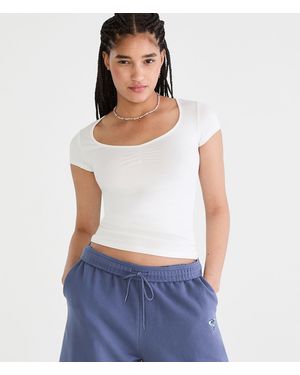 Aéropostale Buttery Soft Cinched Scoop-Neck Tee - White